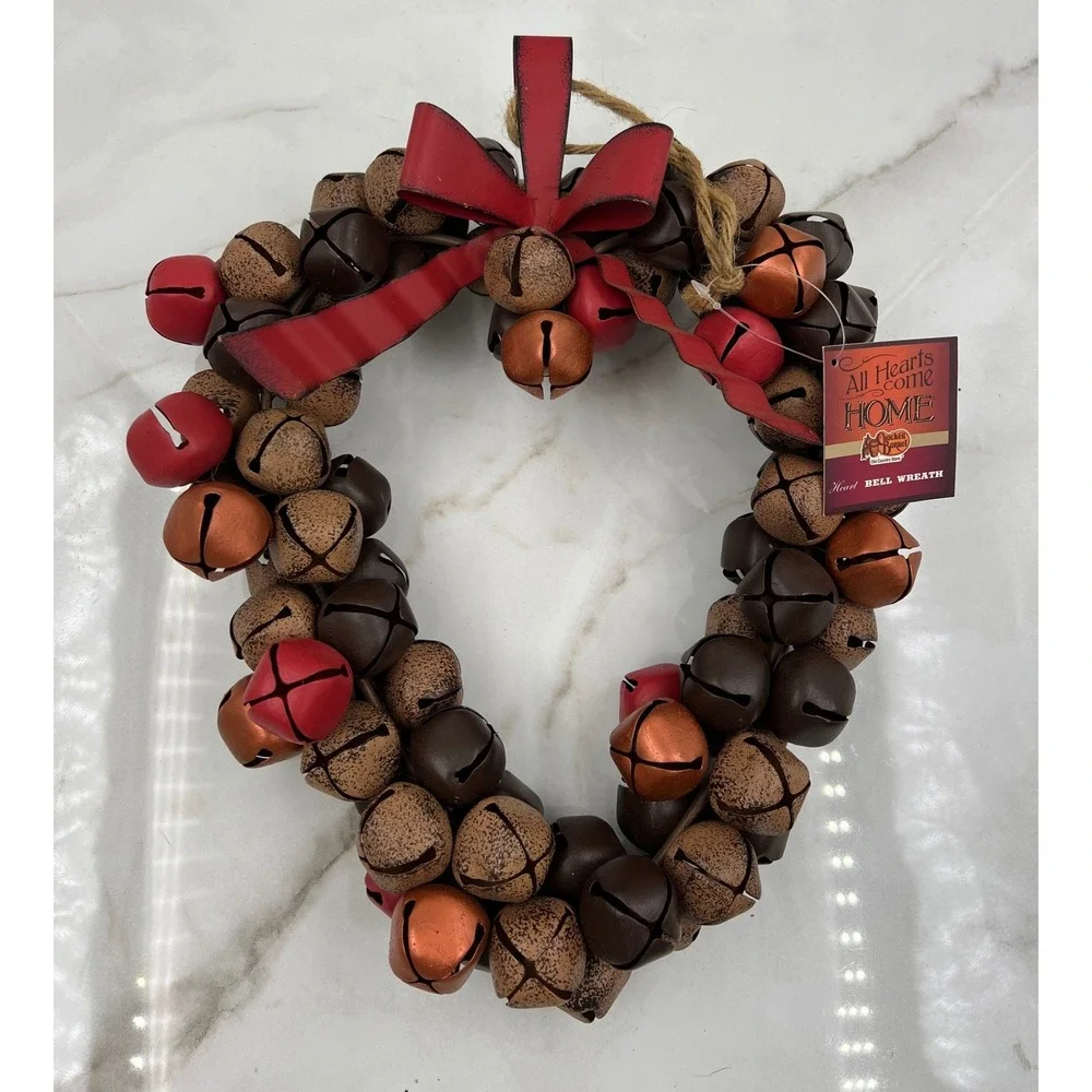 Cracker Barrel Heart Bell Wreath All Hearts Come Home Red Brown Copper Rustic